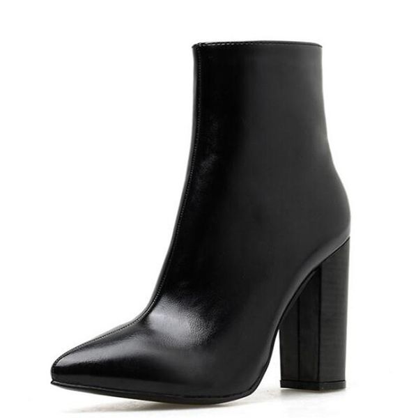 

dress shoes women's high heel pu slip on square 11.5cm pointed toe boots, Black