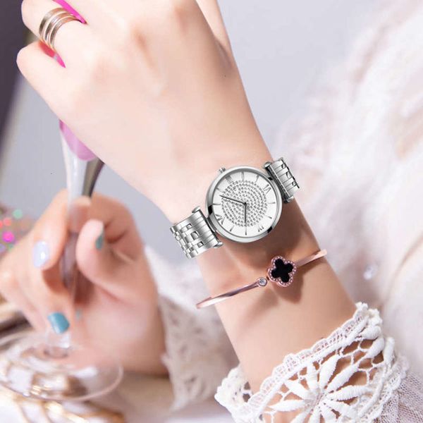 

temperament simple zhimantianxing watch women's fashion waterproof student's diamond watch net red live 3th6, Slivery;brown