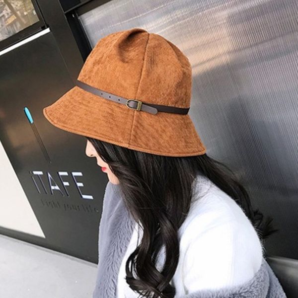 

new women's casual belt basin hat autumn and winter corduroy fisherman hat korean version of the wild big foldable tide, Blue;gray