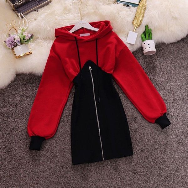 

long 2021 new autumn women's nightgown hoodie mended girl's fashion winter clothes dress hnyv, Black;gray