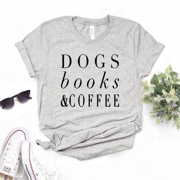 

dogs books and coffee women tshirt cotton t shirt gift for lady yong girl street tee 6 colors mf-8, White