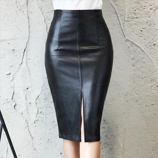 

black leather skirt women plus size midi pu pencil skirts womens skirt with high waist leather skirt knee length female