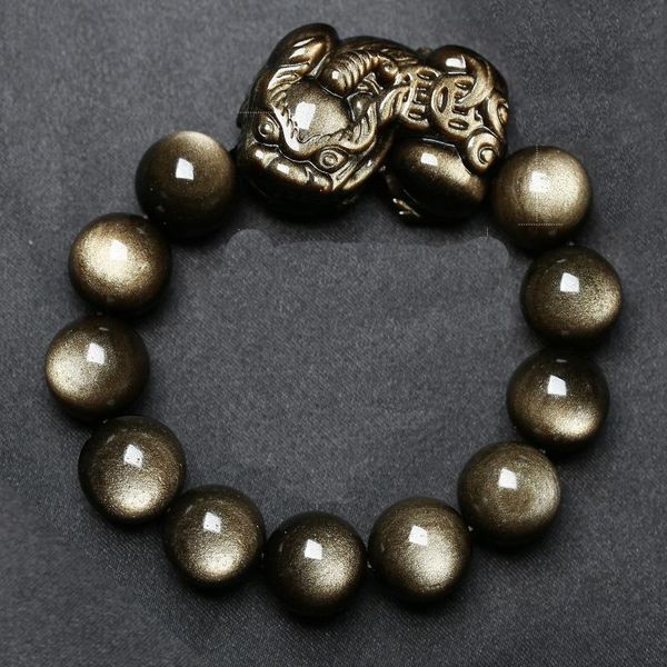 

natural mascot pixiu beads bracelet obsidian genuine stone energy bracelet lucky gold bracelets for women jewelery, Black