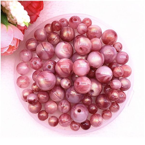 

new 8 10 12 14mm colour gold powder round acrylic beads spacer loose beads for jewelry making diy handmade qylnfe