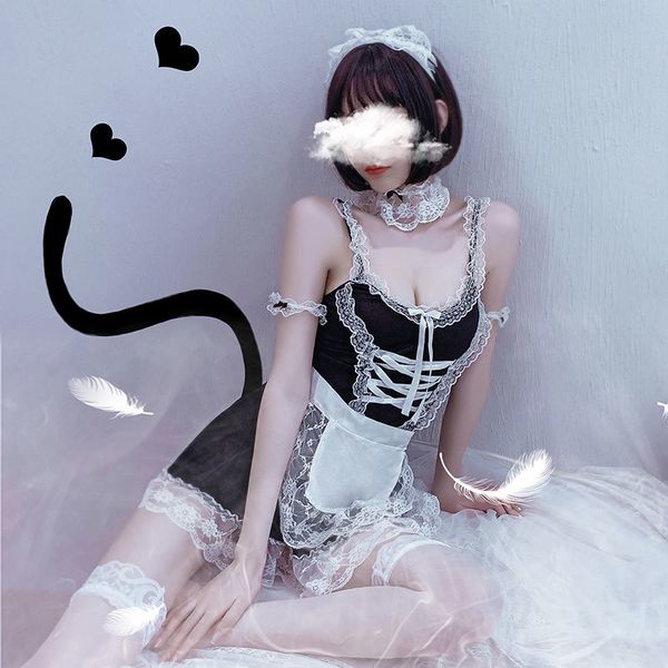 

underwear passion allure pajamas bed no take off maid dress provocative uniform super coquette nightdress, Red;black