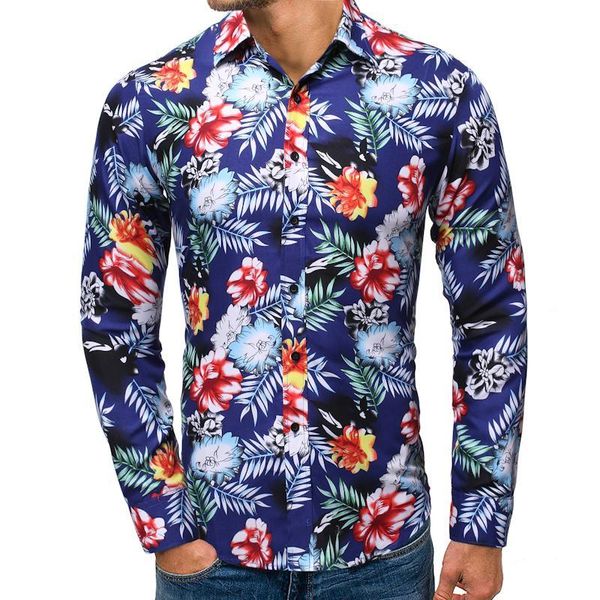 

men's casual shirts floral shirt slim fit social hawaiian for men blouse flower long sleeve brown blue, White;black