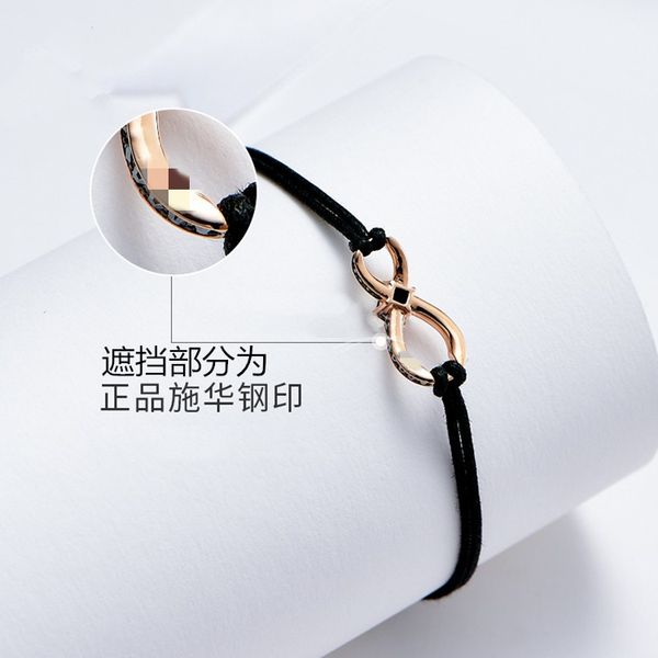 

luxury wang yibo eight-character woven hand strap eternal love couple black gray leather cord bracelet swarovski elements fashion design