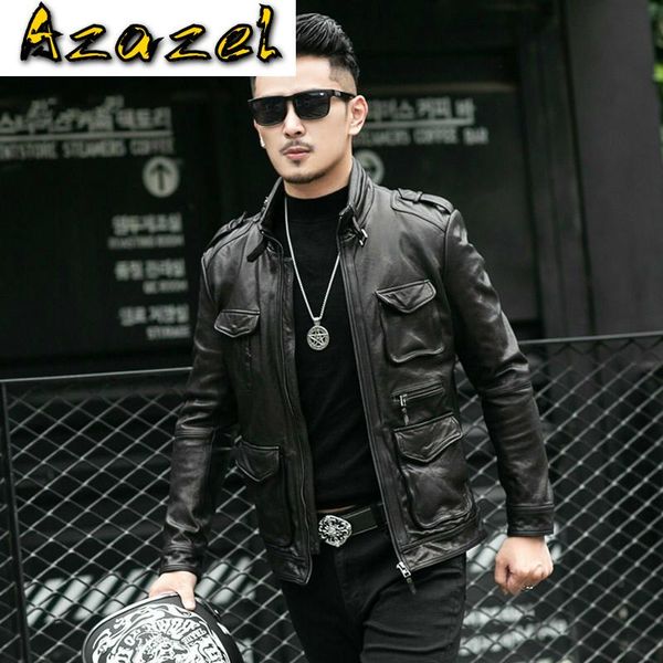 

men's leather & faux 2021 genuine men real sheepskin mens jacket motorcycle coat spring autumn chaqueta cuero hombre jm-zms001, Black