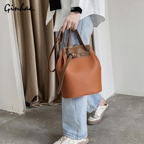 

shoulder bags fashion panelled bag pu leather string bucket luxury handbag women large capacity crossbody female casual totes