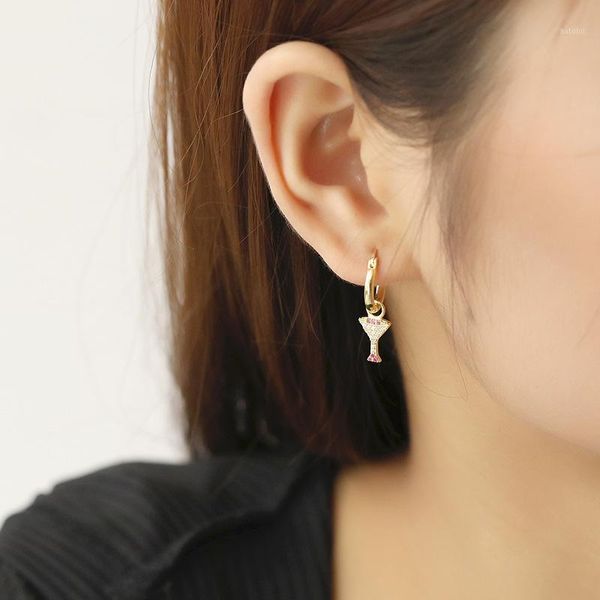 

925 sterling silver earring fashion zircon wine glass moon ear ring drop earring french personality wild cute girl ear jewel1, Golden;silver