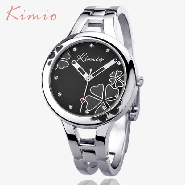 

kimio brand women's bracelet watch stainless steel clover crystal ladies dress watches black quartz-watch relogio feminino 201118, Slivery;brown