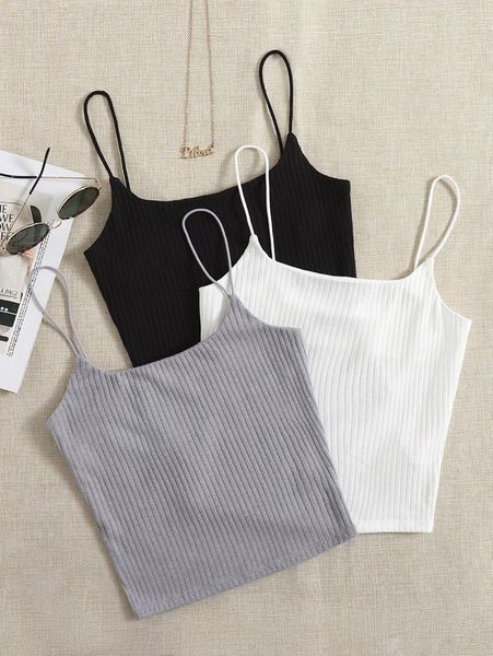 

3 pack rib knit cami a6kk#, White