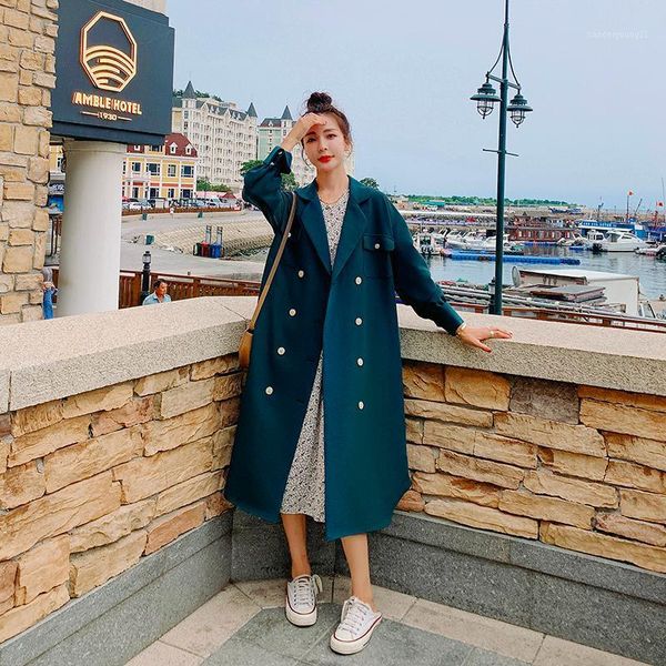 

women's trench coats long coat for women 2021 autumn loose casual british style army green women's windbreaker jacket1, Tan;black