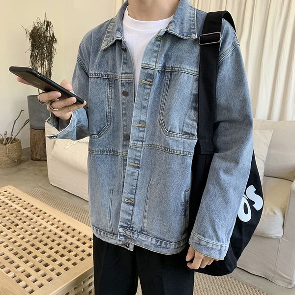 

2021 the new new spring men's denim long sleeve single lapped breasted lapel jacket masculine fashion male trend b7li, Black;brown