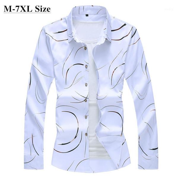 

2020 autumn new men's printed shirt fashion casual white long sleeve shirt male brand clothes plus size 5xl 6xl 7xl1, White;black