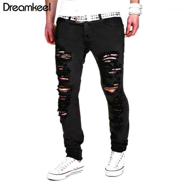 

black ripped jeans men 2020 new scratched biker cool jeanship hop with holes denim super skinny slim fit jean pants streetwear y1