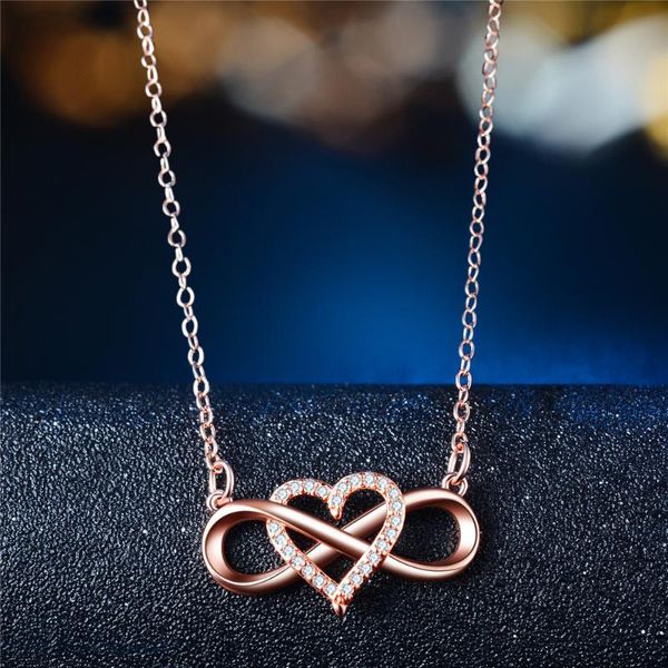 

pendant necklaces cubic zircon forever love symbol charm necklace for women rose gold chain choker small heart jewelry girl, Silver