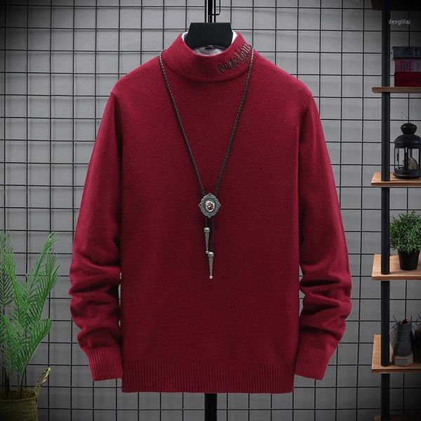 

2020 new stretch slim fit turtleneck sweater men embroidery cashmere pullover sweaters soft warm men's christmas jumper 1, White;black