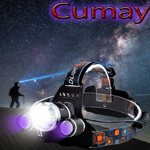 

3 led headlight 8000lm xm-l t6 uv led headlamp 395nm ultraviolet rechargeable head lamp lampe frontale 18650 battery charger1