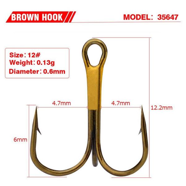 

high quanlity 7size gold stainless steel fishing hook treble hooks with barb freshwater/saltwater fishing tackle