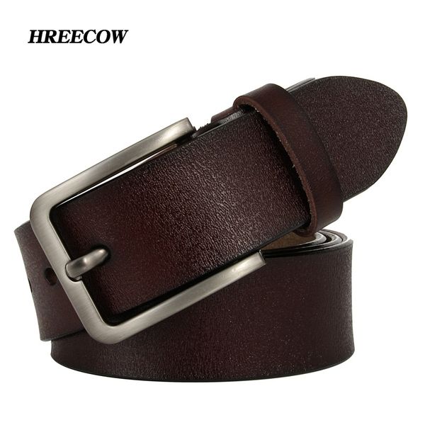 

hreecow men belt cow genuine leather luxury strap male belts for men new fashion classic vintage pin buckle dropshipping y200520, Black;brown
