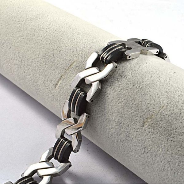 

silver link stainless bracelet steel wrist rubber rubber black elegant mens