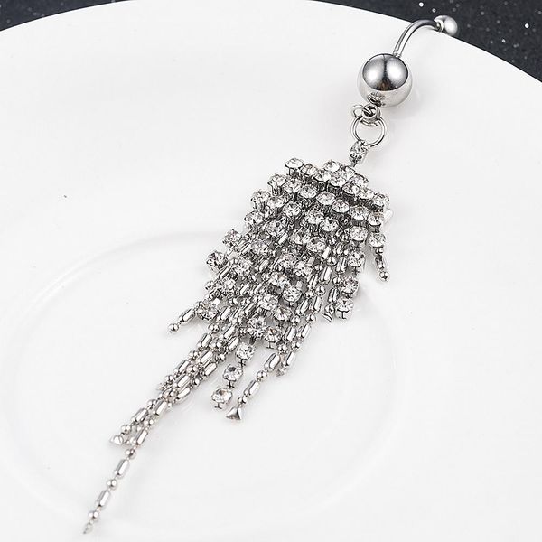 

стильный серебристый кристалл кисточка свисает с пуплом пупок кольцо кольцо бара пирсинг кольца кузовные украшения талии бусины jllmpe, Silver