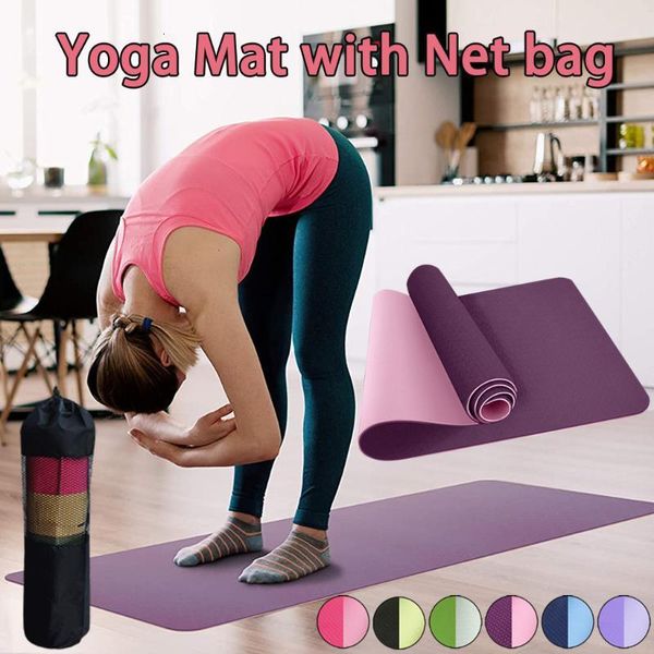 

183cm x 61cm x 6mm yoga mat with mesh bag 6mm thick non slip gym exercise fitness pilates gym exercise pads with bandages
