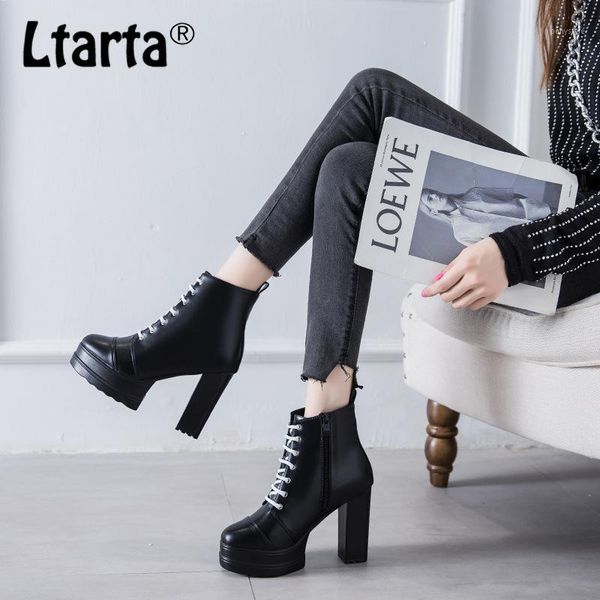 

boots ltarta high-heeled shoes women's 10cm booties thin platform waterproof ankle -31, Black