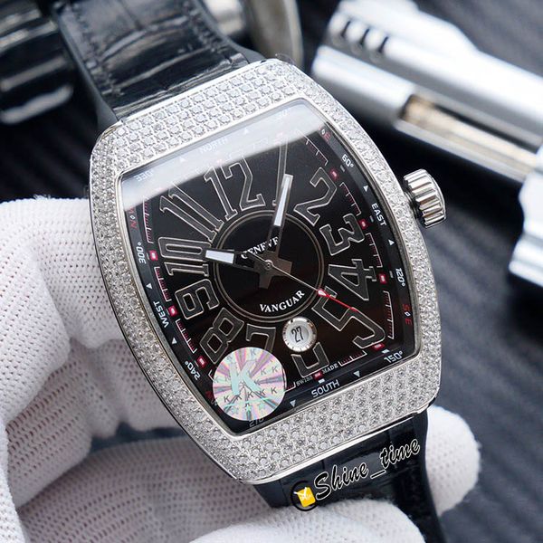 

new yachting vanguard classic v45 sc dt miyota automatic mens watch 3d dial silver diamond case leather strap watches shine_time 6-color, Slivery;brown