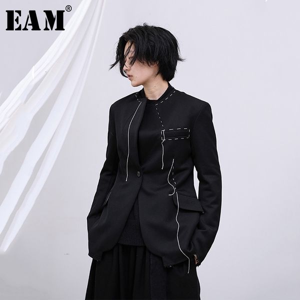 

[eam] loose fit black line split joint short jacket new lapel long sleeve women coat fashion tide spring autumn 1m749 201017, Black;brown
