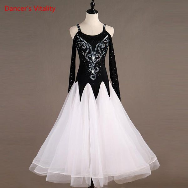 

stage wear custom made diamond ballroom dancing competition dresses women's standard dance waltz, Black;red