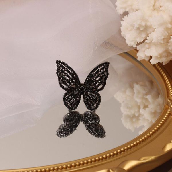 

2020 korea selling fashion jewelry exquisite copper inlaid zircon black smart butterfly open ring female prom ring, Golden;silver