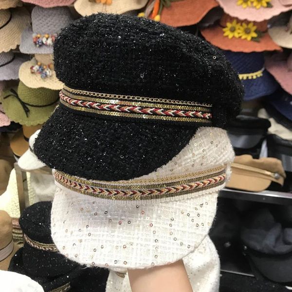 

202012-shi9204 осень весенний цвет ленты блесток украшение досуга леди восьмиугольная шляпа женские козырьки кепки, Blue;gray