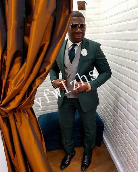 

handsome one button groomsmen peak lapel groom tuxedos mens wedding dress man jacket blazer prom dinner suits (jacket+pants+tie+vest) w581, Black;gray