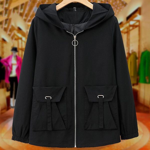 

women's trench coats spring autumn long 2021 large size loose casual hooded windbreaker outerwear m352, Tan;black