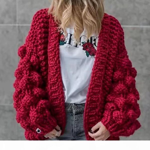 

autumn winter europe america sweater manual weave ball lantern sleeve coat sweater 3d decoration cardigans knitting sweater, White;black