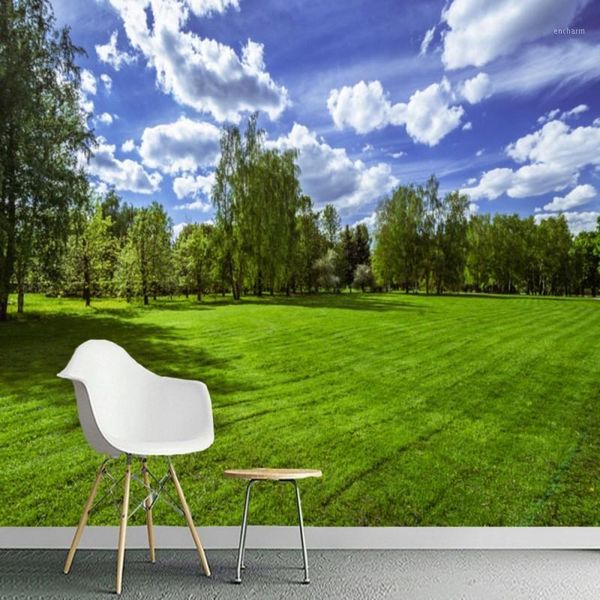 

dropshiping colomac green wallpaper trees blue sky white clouds grass wall cover mural wallpaper living room papel para pared1