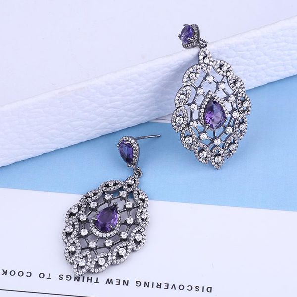 

xiumeiyizu luxury wedding women drop earring paved cubic zirconia fashion earrings rhodium plating jewelry for wedding party, Silver