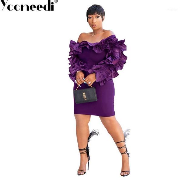 

yooneedi 2019 autumn design women dress 2 color solid ruffles slash neck full sleeve ladies mini dress cy-15811, Black;gray