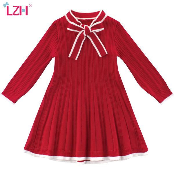 LZH Toddler Girls свитер платье 2020 осень зима детей вскользь вязание с длинным рукавом платье принцессы для девушки красная детская одежда LJ200923