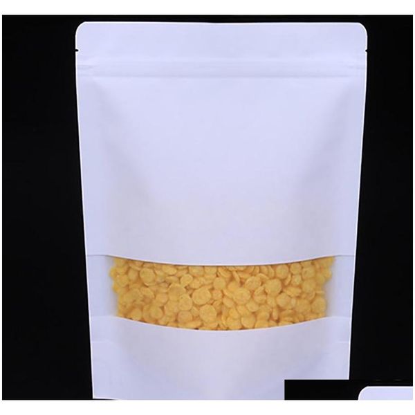 

white kraft paper mylar self-styled doypack bags with clear window food tea snack package storage bag stand up packagin qylvxe mj_bag