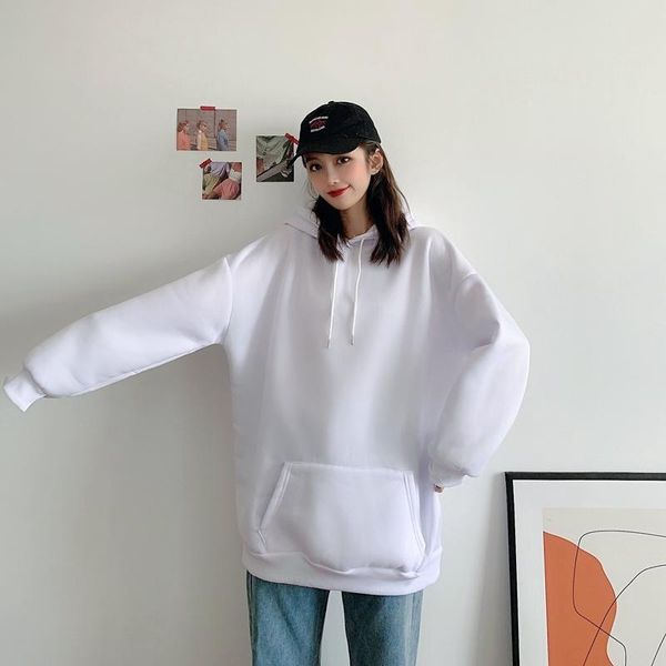

women's hooded loose casual solid color hooded ears oversize thick hoodie, Black