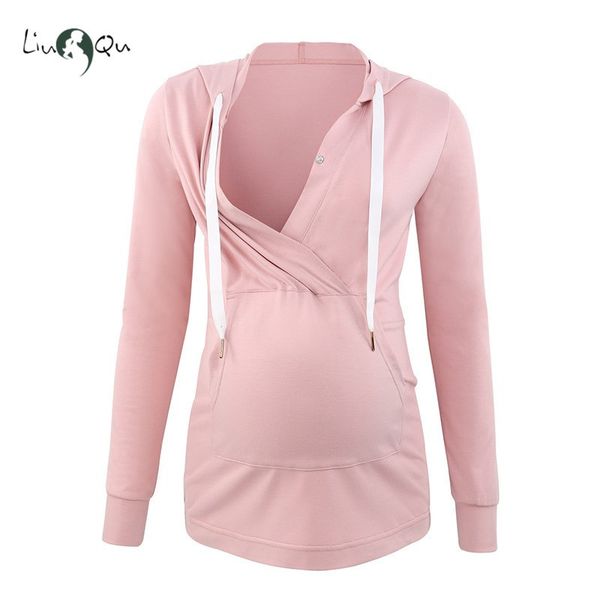 

womens maternity nursing hoodie pregnancy long sleeve cross v neck sweatshirt pocket breastfeeding clothes pregnancy hoodies lj201118, White