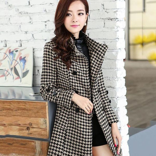 

autumn winter plus size temperament trench women long section lattice windbreaker coat womens casual double breasted overcoat1, Black