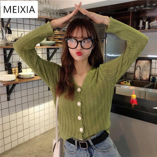 

2020 women's cardigan short sweater autumn spring single button long sleeve fashion cutout women's small sweater 1, White