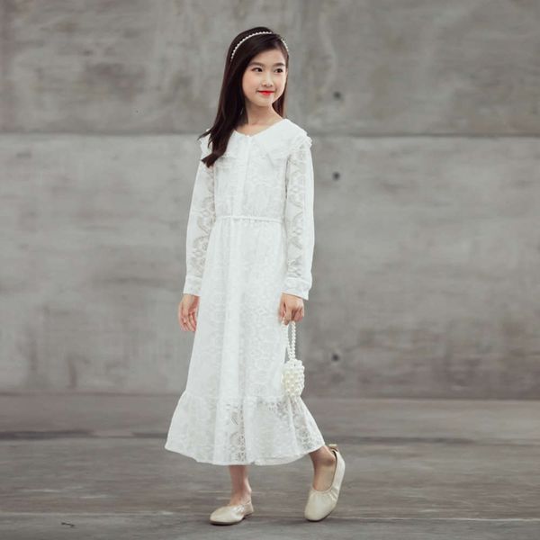 

korean girls drs autumn 2020 new long sve middle and large children's lace skirt, Red;yellow