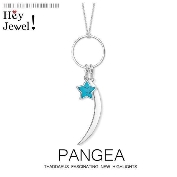 

chains charm necklace blue star & moon,2021 spring fashion jewelry europe 925 sterling silver bijoux romantic gift for women
