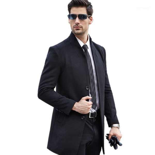 

trench coat men 2017 new korean winter men's woolen blended coat collar design long khaki outwear overcoat manteau homme1, Black