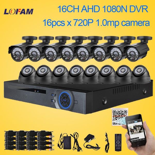 

lofam 16ch ahd 1080n dvr recorder outdoor camera security system kit 16pcs 720p ir weatherproof cctv cameras 16 channel dvr kit